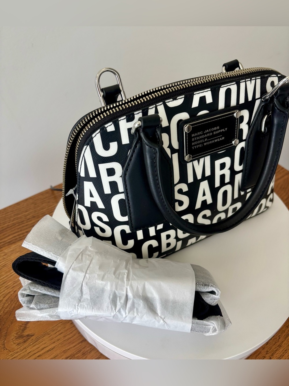Marc Jacobs Small Monogram Printed Saffiano Leather Dome Satchel Crossbody - Picture 6 of 8